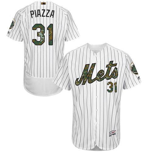 Mets #31 Mike Piazza White(Blue Strip) Flexbase Authentic Collection Memorial Day Stitched MLB Jersey - Click Image to Close